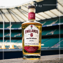 Load image into Gallery viewer, England's No.6 Rum Cask Single Malt English Whisky - The Official Whisky of England Rugby. A full bottle seen from the coaches box at Twickenham, standing proud in celebration of the best No.6's England has ever seen.