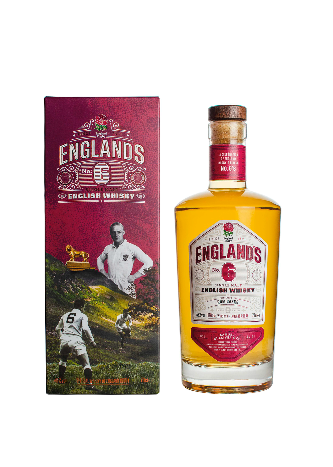 England's No.6 Rum Cask Single Malt English Whisky - The Official Whisky of England Rugby. 700ml Bottle & Presentation Box